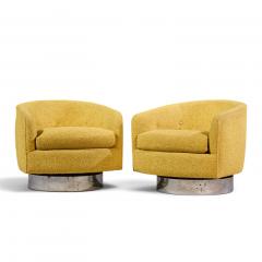 Milo Baughman Milo Baughman for Thayer Coggin Roxy Chrome Barrel Swivel Lounge Chairs Pair - 4821655