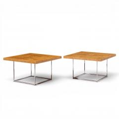 Milo Baughman Milo Baughman for Thayer Coggin Style Burlwood and Chrome Side Tables Pair - 4622300
