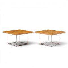 Milo Baughman Milo Baughman for Thayer Coggin Style Burlwood and Chrome Side Tables Pair - 4623359