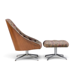 Milo Baughman Milo Baughman for Thayer Coggin Walnut and Chrome Tufted Lounge Chair Ottoman - 4745345
