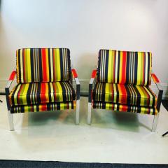 Milo Baughman PAIR OF MILO BAUGHMAN CHAIRS IN HIGH END STRPIED FABRIC - 1436280