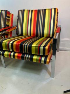Milo Baughman PAIR OF MILO BAUGHMAN CHAIRS IN HIGH END STRPIED FABRIC - 1436289