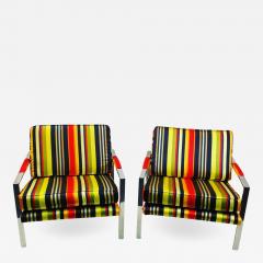 Milo Baughman PAIR OF MILO BAUGHMAN CHAIRS IN HIGH END STRPIED FABRIC - 1440761