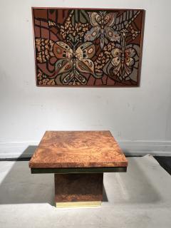 Milo Baughman PAIR OF MODERN BURLWOOD LAMINATE AND BRASS SIDE TABLES - 2811646
