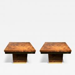 Milo Baughman PAIR OF MODERN BURLWOOD LAMINATE AND BRASS SIDE TABLES - 2828547
