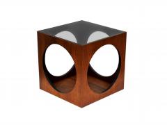 Milo Baughman Pair MCM Baughman Geometric Cube Walnut Glass End Table or Side Drinks Tables - 4206741