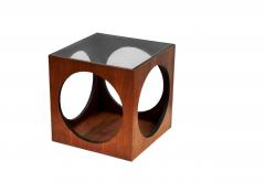 Milo Baughman Pair MCM Baughman Geometric Cube Walnut Glass End Table or Side Drinks Tables - 4206742
