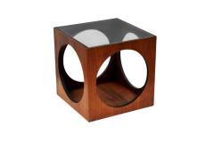 Milo Baughman Pair MCM Baughman Geometric Cube Walnut Glass End Table or Side Drinks Tables - 4206743