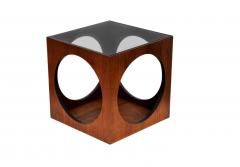 Milo Baughman Pair MCM Baughman Geometric Cube Walnut Glass End Table or Side Drinks Tables - 4206744