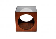 Milo Baughman Pair MCM Baughman Geometric Cube Walnut Glass End Table or Side Drinks Tables - 4206760