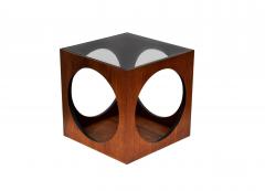 Milo Baughman Pair MCM Baughman Geometric Cube Walnut Glass End Table or Side Drinks Tables - 4206764