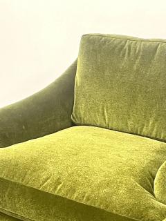 Milo Baughman Pair Mid Century Modern Swivel Arm Lounge Chairs Olive Green Velvet American - 2485742