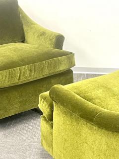 Milo Baughman Pair Mid Century Modern Swivel Arm Lounge Chairs Olive Green Velvet American - 2485743