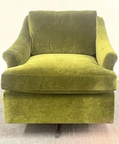 Milo Baughman Pair Mid Century Modern Swivel Arm Lounge Chairs Olive Green Velvet American - 2485744