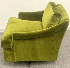 Milo Baughman Pair Mid Century Modern Swivel Arm Lounge Chairs Olive Green Velvet American - 2485746