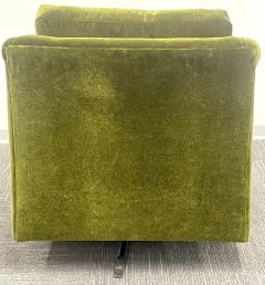 Milo Baughman Pair Mid Century Modern Swivel Arm Lounge Chairs Olive Green Velvet American - 2485752
