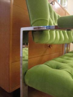 Milo Baughman Pair Milo Baughman Tufted Chrome Flat Bar Lounge Chairs Mid Century - 1200105