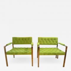 Milo Baughman Pair Milo Baughman Tufted Chrome Flat Bar Lounge Chairs Mid Century - 1200978