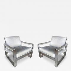 Milo Baughman Pair Of American Modern Chrome and Fabric Lounge chairs Milo Baughman - 4710240