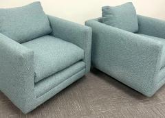 Milo Baughman Pair Teal Milo Baughman Style Mid Century Modern Lounge Chairs Swivel Square - 2485738