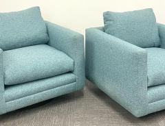 Milo Baughman Pair Teal Milo Baughman Style Mid Century Modern Lounge Chairs Swivel Square - 2485739