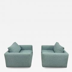 Milo Baughman Pair Teal Milo Baughman Style Mid Century Modern Lounge Chairs Swivel Square - 2487172