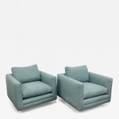 Milo Baughman Pair Teal Milo Baughman Style Mid Century Modern Lounge Chairs Swivel Square - 4226902