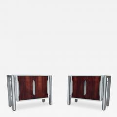 Milo Baughman Pair of 1970s Milo Baughman Style Rosewood Laminate and Aluminum Nightstands - 3082766