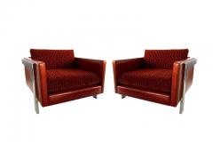 Milo Baughman Pair of American Modern Polished Chrome Leather Velvet Armchairs Milo Baughman - 4644603