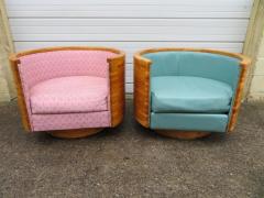 Milo Baughman Pair of Butcher Block Milo Baughman Style Barrel Back Lounge Chairs Mid Century - 1222608