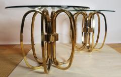Milo Baughman Pair of Hand Crafted Elliptical Brass Frame Side Tables Glass Tops Italy 1970s - 2474002