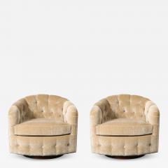 Milo Baughman Pair of Mid Century Biscuit Tufted Mohair Swivel Chairs signed Milo Baughman - 4623495