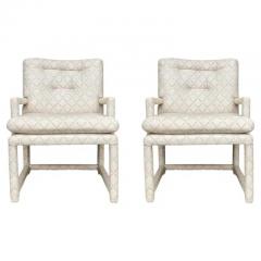 Milo Baughman Pair of Mid Century Modern Milo Baughman Style Parsons Lounge Armchairs in Beige - 3433297