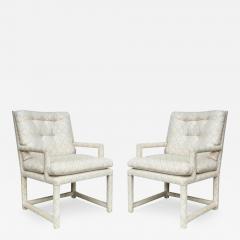 Milo Baughman Pair of Mid Century Modern Milo Baughman Style Parsons Lounge Armchairs in Beige - 3435215
