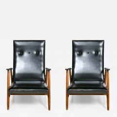 Milo Baughman Pair of Mid Century Modern Scandinavian Teak and Black Lounge Chairs - 2920797