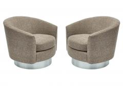 Milo Baughman Pair of Mid Century Modern Swivel Lounge Club Chairs in Tweed Brushed Steel - 2820704