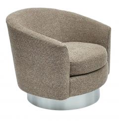 Milo Baughman Pair of Mid Century Modern Swivel Lounge Club Chairs in Tweed Brushed Steel - 2820722