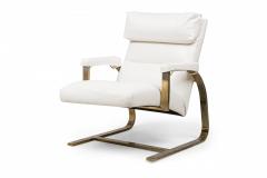 Milo Baughman Pair of Milo Baughman Brass White Leather Upholstered Arm Chairs - 4274044