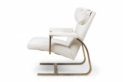 Milo Baughman Pair of Milo Baughman Brass White Leather Upholstered Arm Chairs - 4274045