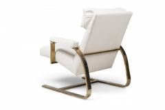 Milo Baughman Pair of Milo Baughman Brass White Leather Upholstered Arm Chairs - 4274046