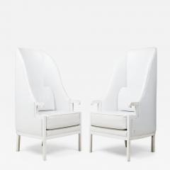 Milo Baughman Pair of Milo Baughman Mid Century Modern High Back White Wing Armchairs - 4298179
