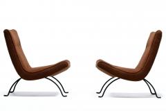 Milo Baughman Pair of Milo Baughman Scoop Chairs in Chocolate Boucl with Iron Legs c 1950s - 4507905
