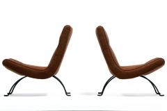 Milo Baughman Pair of Milo Baughman Scoop Chairs in Chocolate Boucl with Iron Legs c 1950s - 4507906