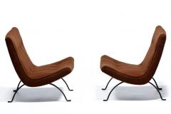 Milo Baughman Pair of Milo Baughman Scoop Chairs in Chocolate Boucl with Iron Legs c 1950s - 4507908