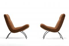 Milo Baughman Pair of Milo Baughman Scoop Chairs in Cocoa Boucl with Iron Legs c 1950s - 4222857