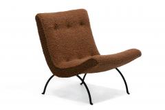 Milo Baughman Pair of Milo Baughman Scoop Chairs in Cocoa Boucl with Iron Legs c 1950s - 4222861