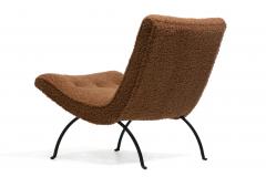 Milo Baughman Pair of Milo Baughman Scoop Chairs in Cocoa Boucl with Iron Legs c 1950s - 4222865