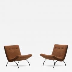 Milo Baughman Pair of Milo Baughman Scoop Chairs in Cocoa Boucl with Iron Legs c 1950s - 4225681