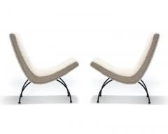 Milo Baughman Pair of Milo Baughman Scoop Chairs in Ivory Boucl with Iron Legs c 1950s - 3442289