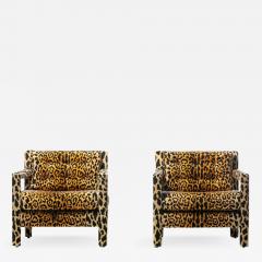 Milo Baughman Pair of Milo Baughman Style Mid Century Parsons Chairs in Leopard Velvet c 1970 - 2254112